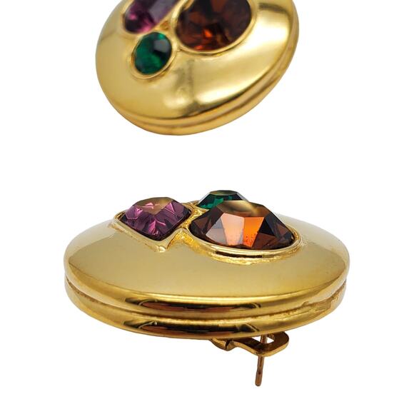 Givenchy Gold Tone Earrings Designer Runway Faux Jewel Crystal Stones Statement - Picture 10 of 11